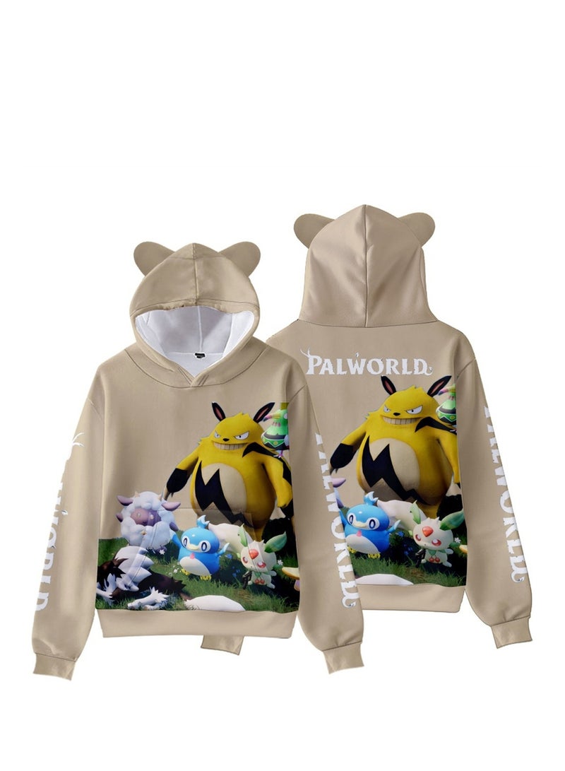 Palworld Phantom Beast Pallu 3D Digital Printing Cat Ears Hooded Sweatshirt