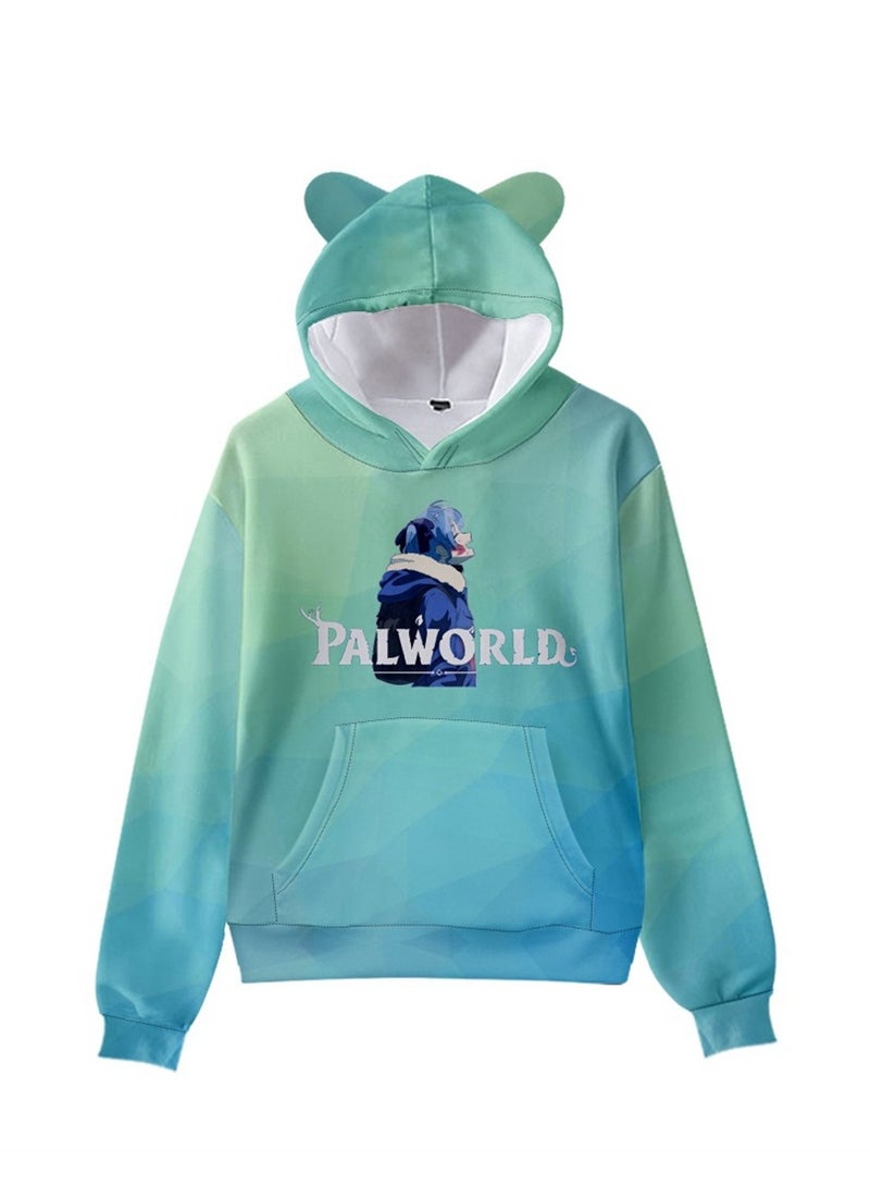 Palworld Phantom Beast Pallu 3D Digital Printing Cat Ears Hooded Sweatshirt