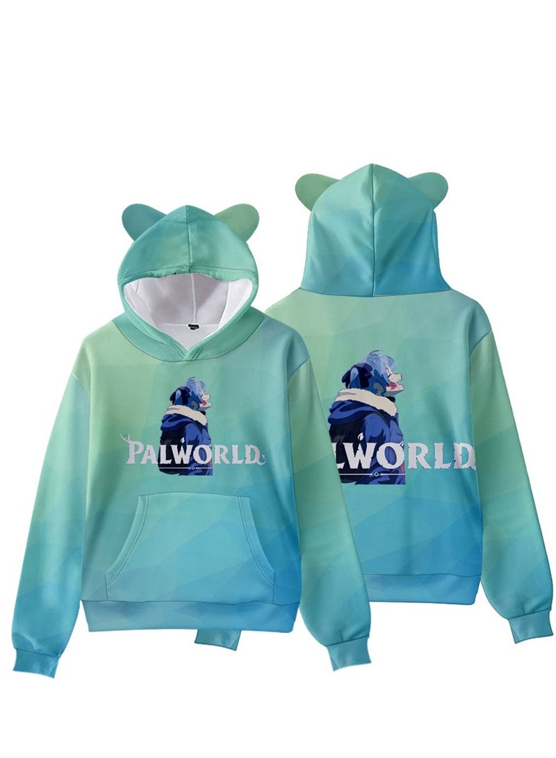 Palworld Phantom Beast Pallu 3D Digital Printing Cat Ears Hooded Sweatshirt