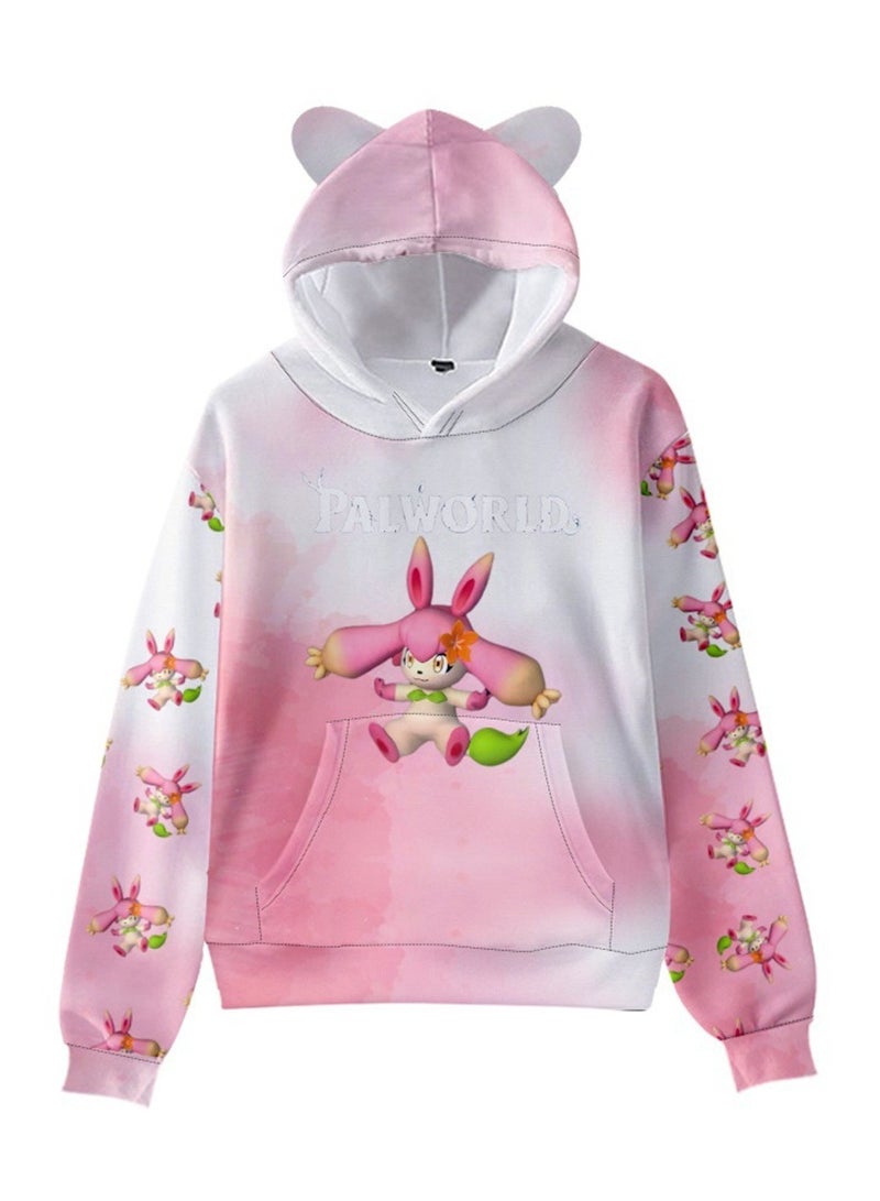 Palworld Phantom Beast Pallu 3D Digital Printing Cat Ears Hooded Sweatshirt