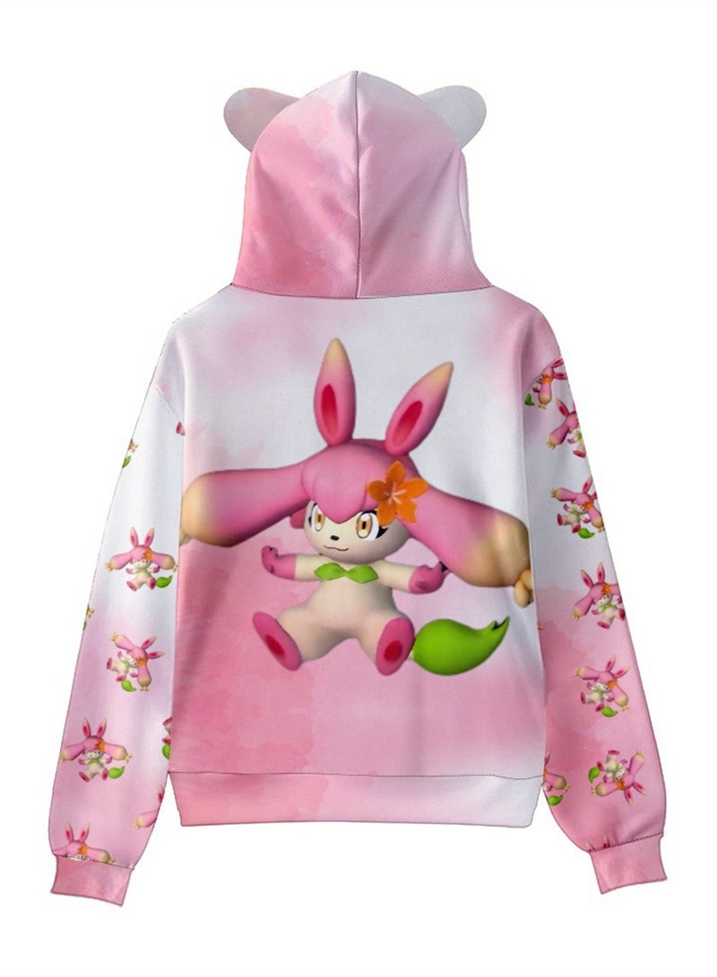 Palworld Phantom Beast Pallu 3D Digital Printing Cat Ears Hooded Sweatshirt