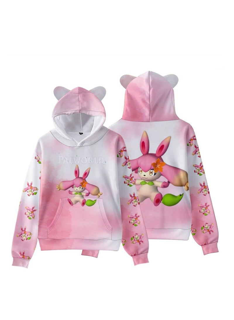 Palworld Phantom Beast Pallu 3D Digital Printing Cat Ears Hooded Sweatshirt