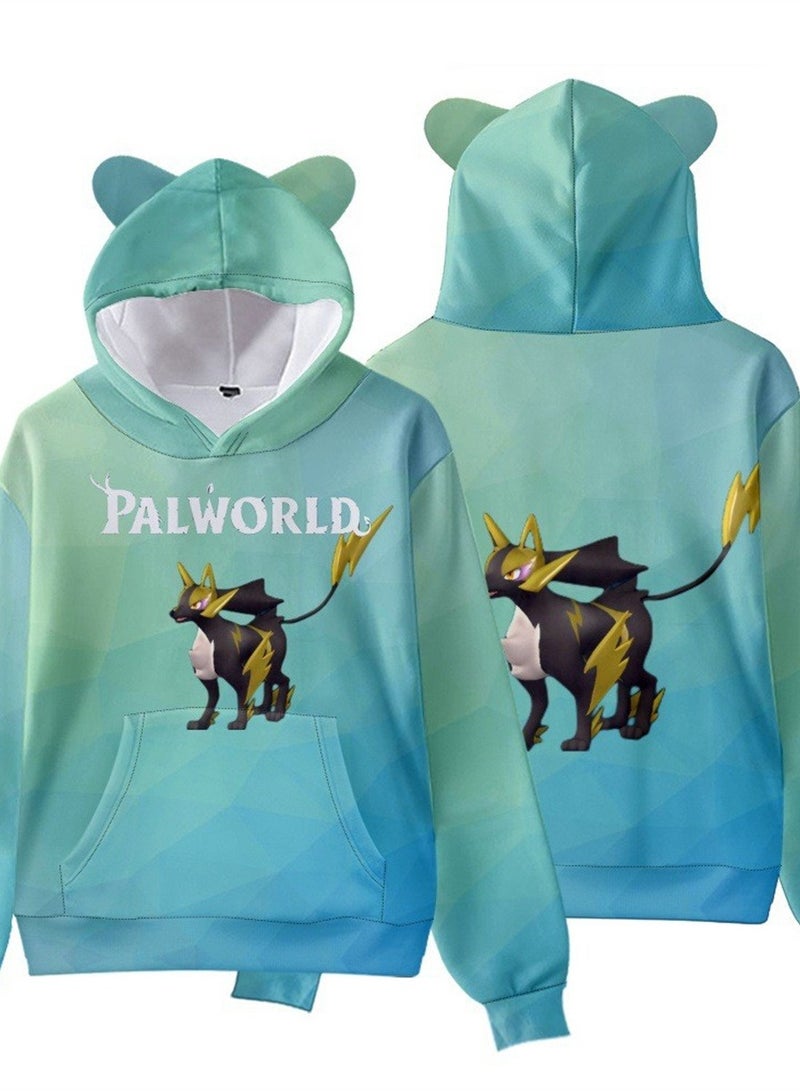 Palworld Phantom Beast Pallu 3D Digital Printing Cat Ears Hooded Sweatshirt