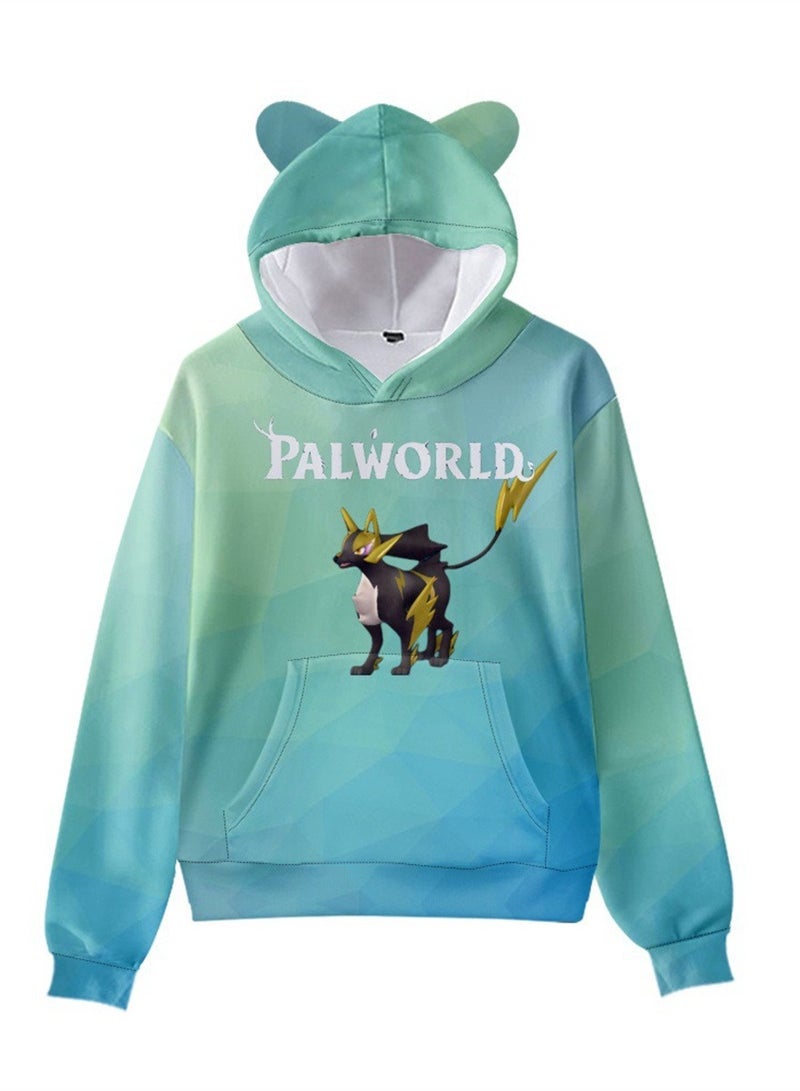 Palworld Phantom Beast Pallu 3D Digital Printing Cat Ears Hooded Sweatshirt