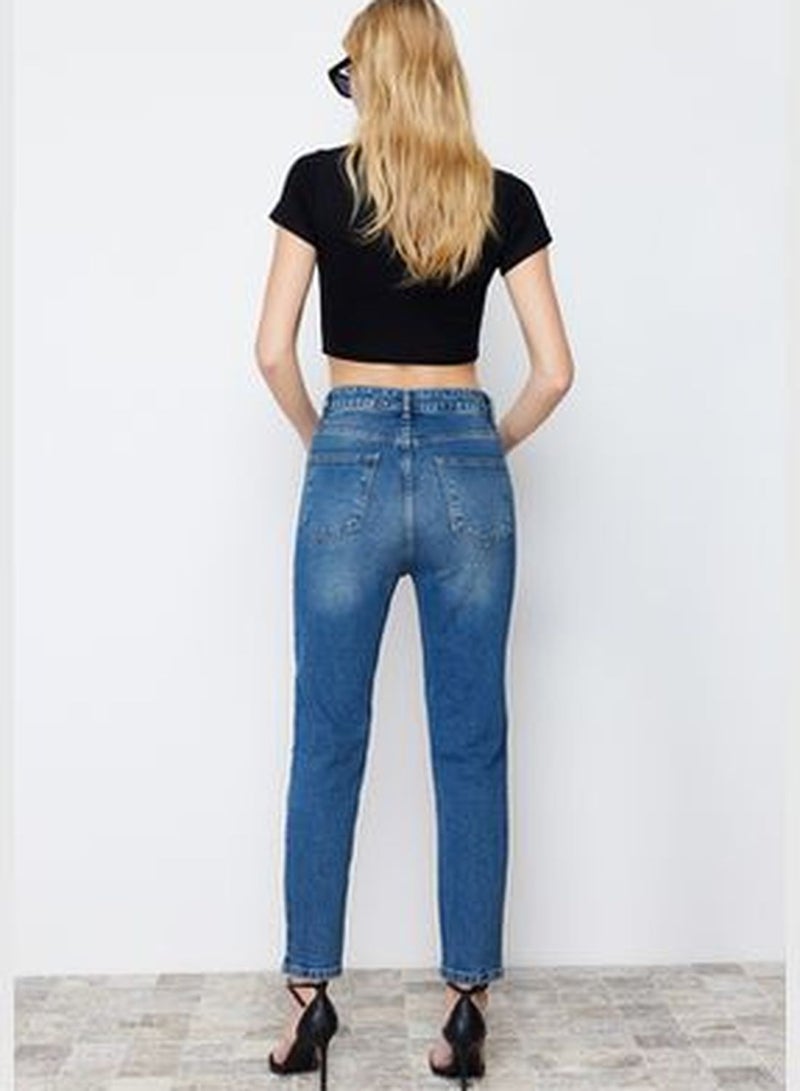 Blue High Waist Slim Mom Jeans TWOSS24JE00034