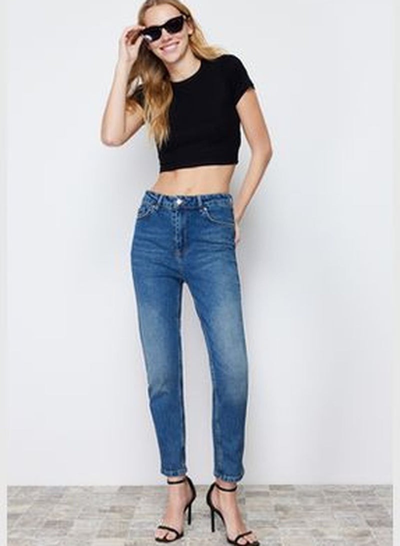 Blue High Waist Slim Mom Jeans TWOSS24JE00034