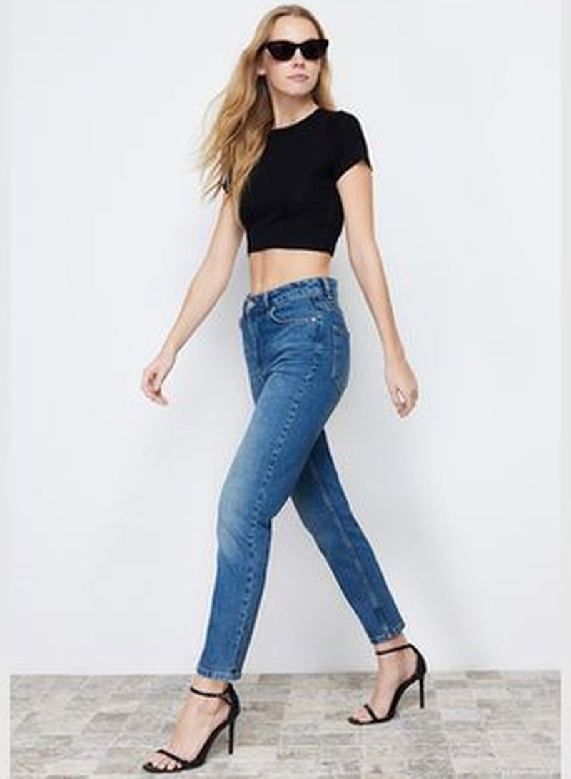 Blue High Waist Slim Mom Jeans TWOSS24JE00034