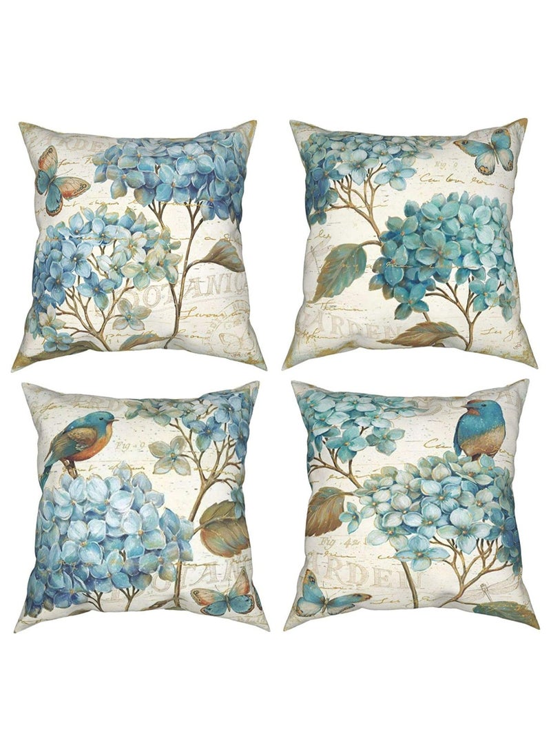 Vintage Orchid Butterfly Bird Spring Pillow Covers Summer Farmhouse Decor Throw Pillow Covers 18X18 Cushion Sofa Decorative For Bed Standard Size Set Of 4