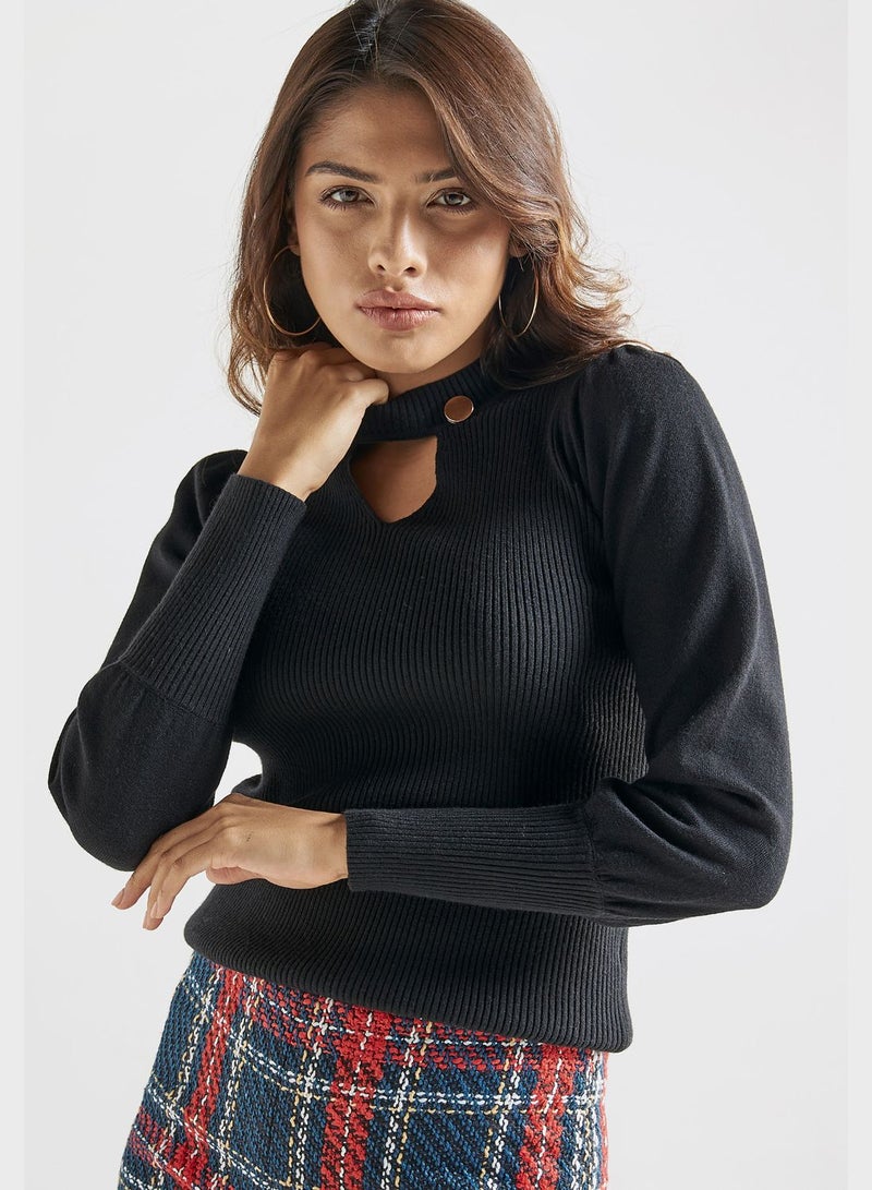 Cutout Detail Ribbed Sweater