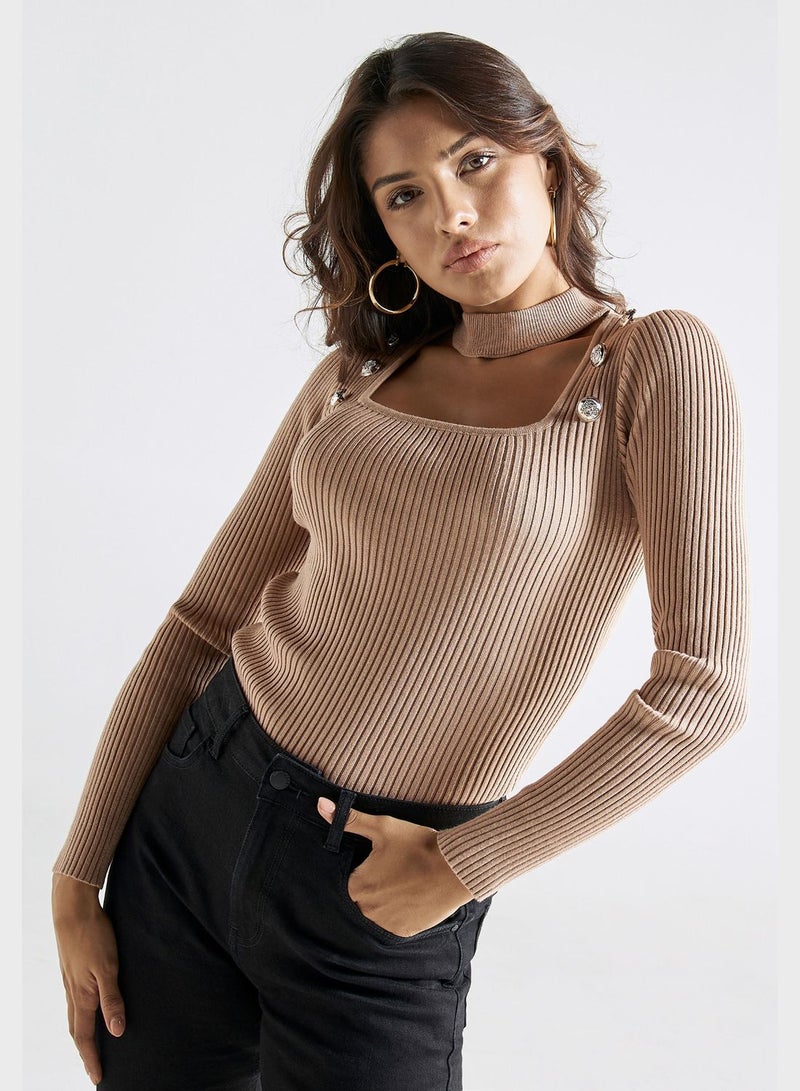Cutout Detail Ribbed Sweater