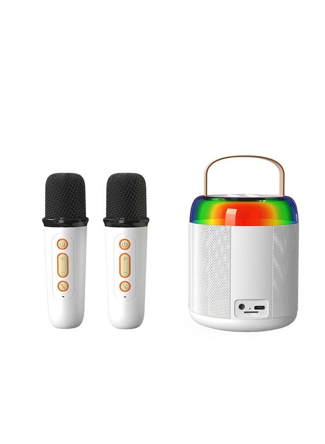 Karaoke Machines Portable Bluetooth Speaker Home Wireless Karaoke Sound Microphone Outdoor Singing Microphone with Microphones Led Light and Voice Changing Effects (White)