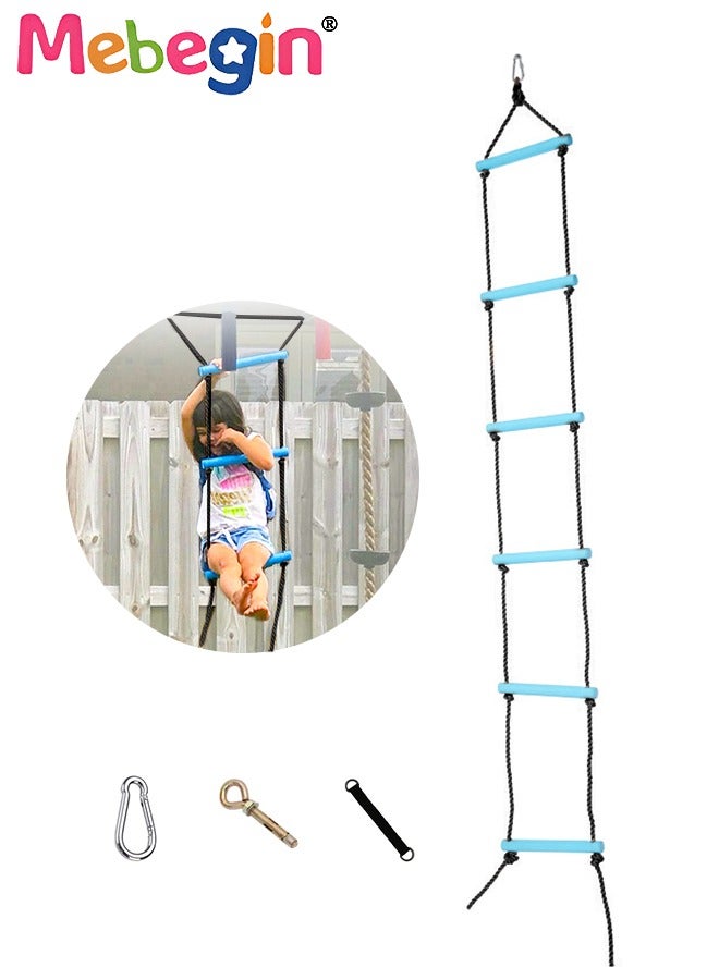 Climbing Rope Kids Kids Climbing Rope Ladder, Outdoor Plastic Six-Section Children Kids Rope Climbing Ladder Toy Exercise Equipment,Tree Ladder Toy for Boys Child,Blue
