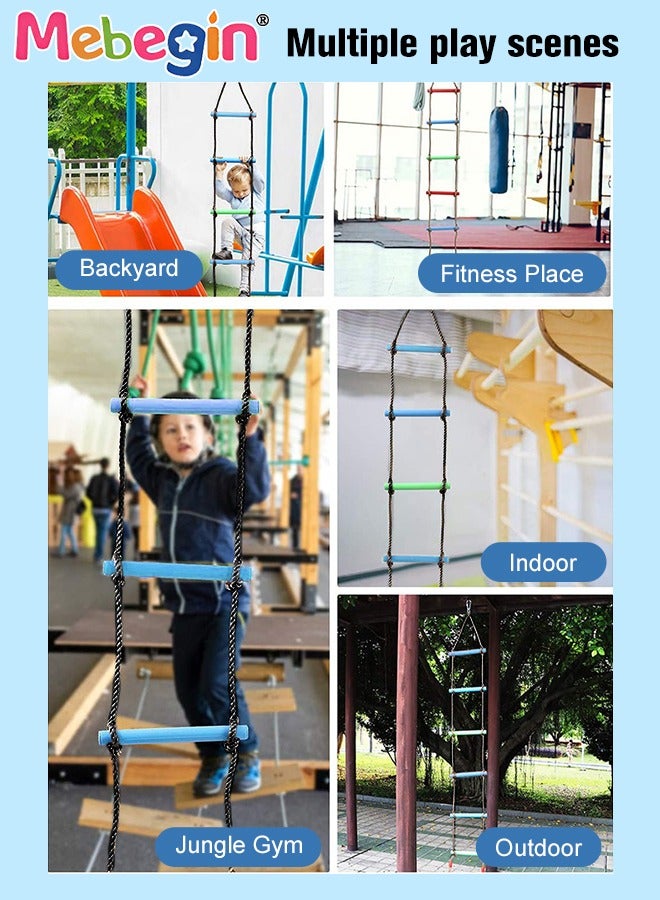 Climbing Rope Kids Kids Climbing Rope Ladder, Outdoor Plastic Six-Section Children Kids Rope Climbing Ladder Toy Exercise Equipment,Tree Ladder Toy for Boys Child,Blue