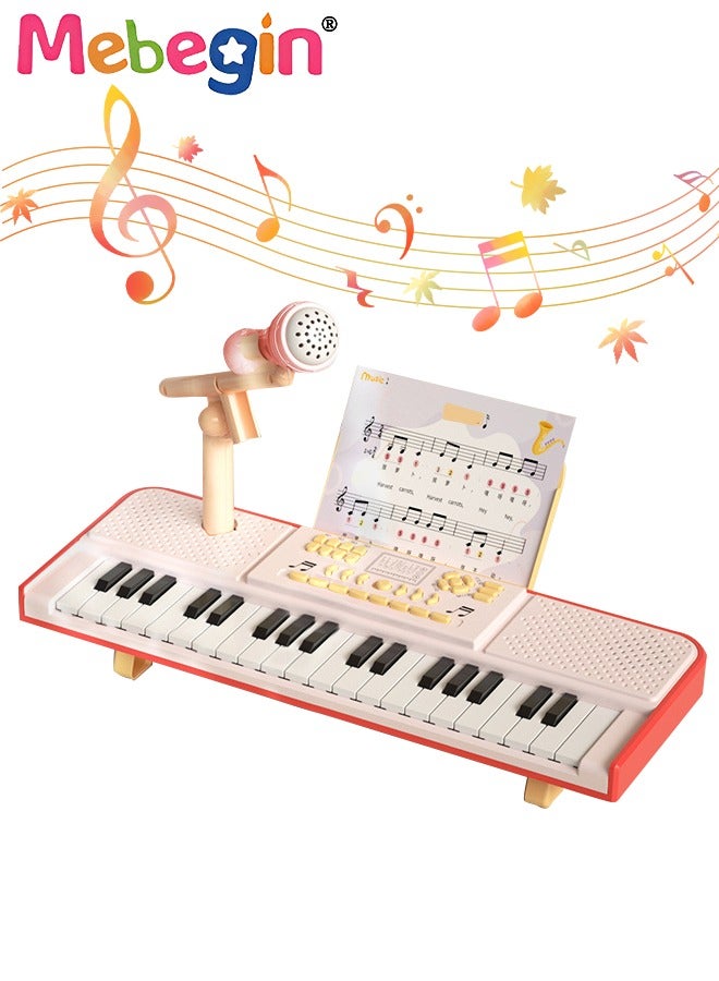 37 Keys Kids Piano Keyboard with Microphone and Piano Score,Multifunctional Portable Electronic Piano Educational Musical Instrument Toy, Adjustable Height Stand Piano Toy for BIrthday Gift
