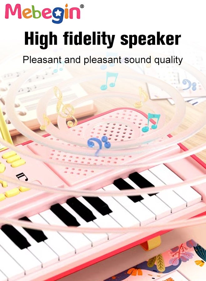 Piano Keyboard with 37 Keys, Microphone and Piano Score, Multifunctional Portable Electronic Piano with Recording Function and Quick-release Elevated Bracket, Educational Instruments Toy for Kids, Early Development Activity Toy, 41.5*14.5*5cm