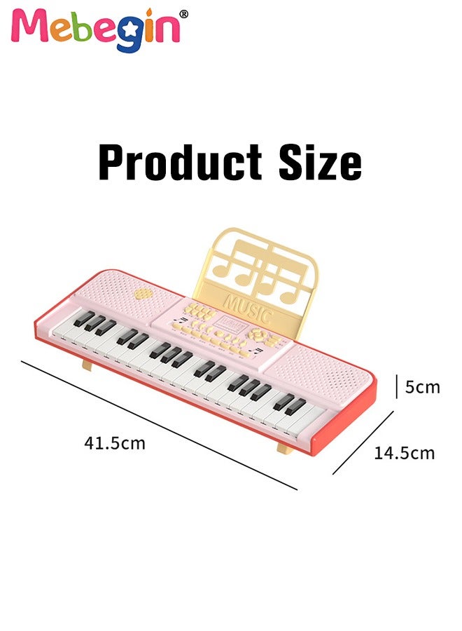 Piano Keyboard with 37 Keys, Microphone and Piano Score, Multifunctional Portable Electronic Piano with Recording Function and Quick-release Elevated Bracket, Educational Instruments Toy for Kids, Early Development Activity Toy, 41.5*14.5*5cm