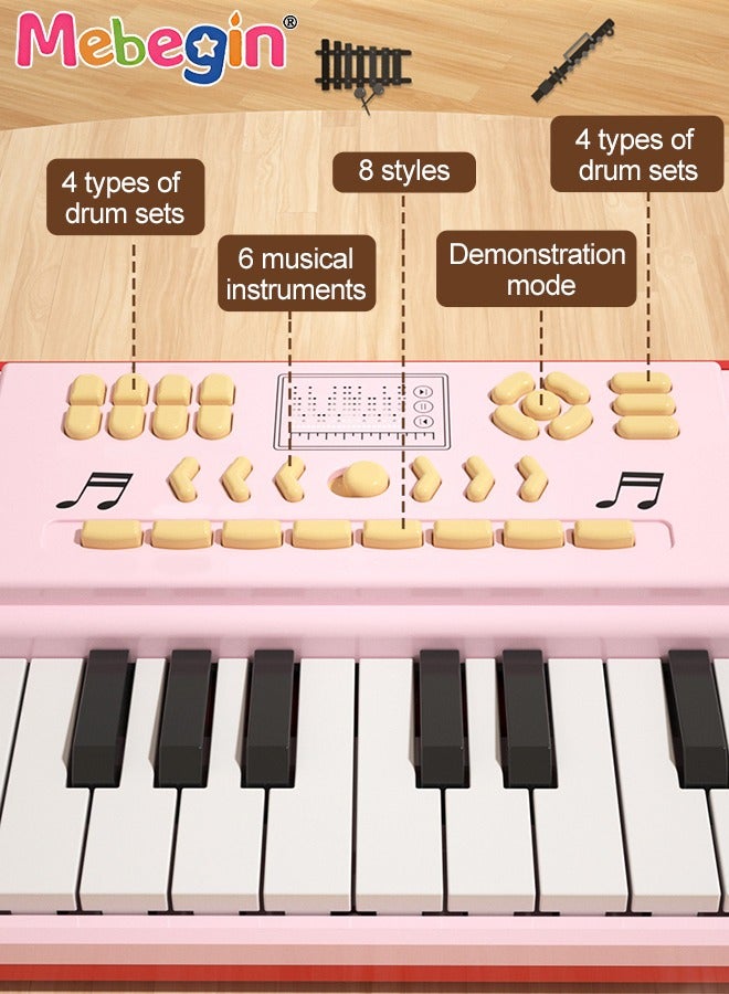 Piano Keyboard with 37 Keys, Microphone and Piano Score, Multifunctional Portable Electronic Piano with Recording Function and Quick-release Elevated Bracket, Educational Instruments Toy for Kids, Early Development Activity Toy, 41.5*14.5*5cm