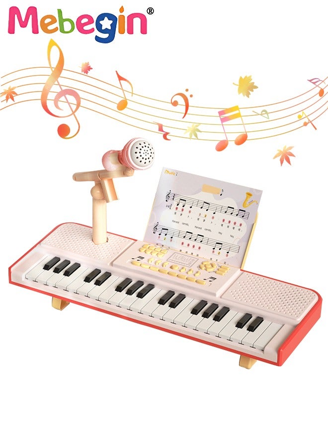 Piano Keyboard with 37 Keys, Microphone and Piano Score, Multifunctional Portable Electronic Piano with Recording Function and Quick-release Elevated Bracket, Educational Instruments Toy for Kids, Early Development Activity Toy, 41.5*14.5*5cm