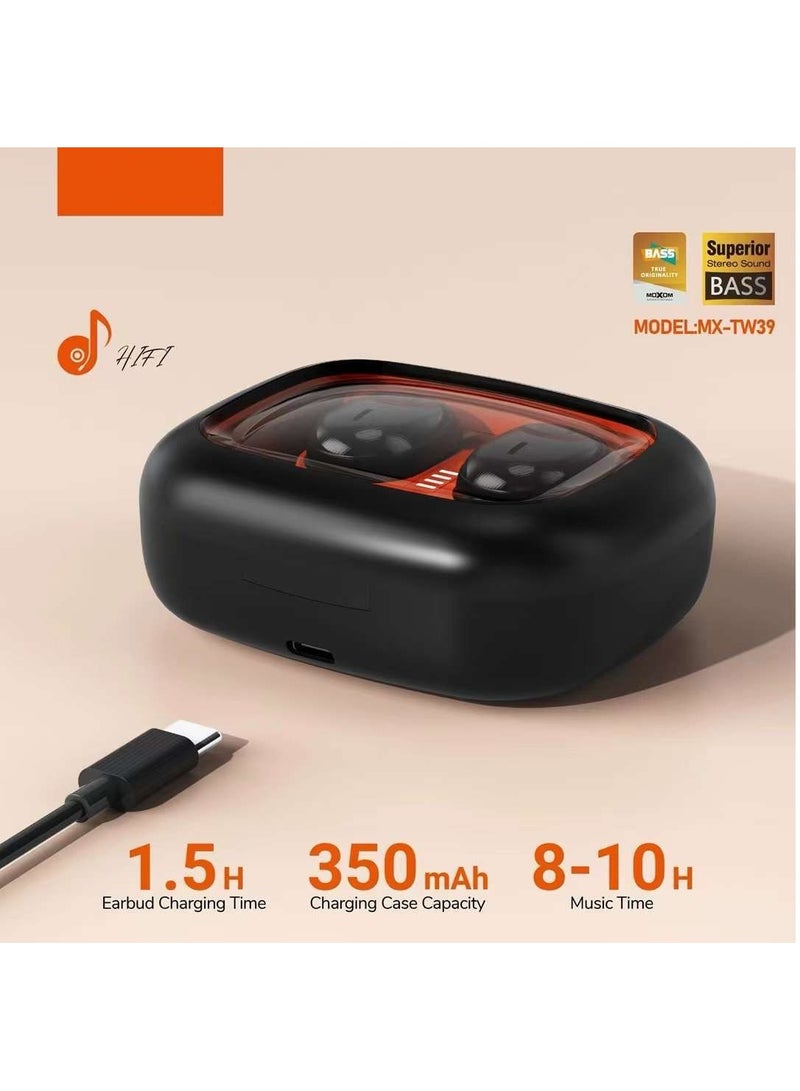 TWS Earbuds Bass Bluetooth 5.3 True Wireless Headphone with 350mAh Charging Case MX-TW39