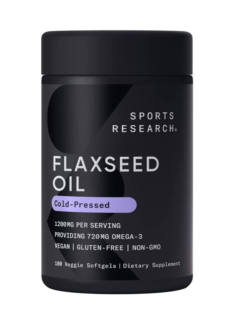 Sports Research Vegan Flaxseed Oil 1200mg with Plant based Omega 3, 180 Veggie softgels