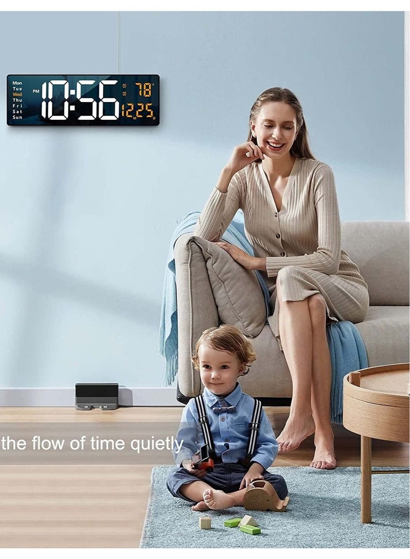 Digital Wall Clock Large Display,16 Inch Large Wall Clocks, LED Digital Clock with Remote Control for Living Room Decor, Automatic Brightness Dimmer Big Clock with Date Week Temperature