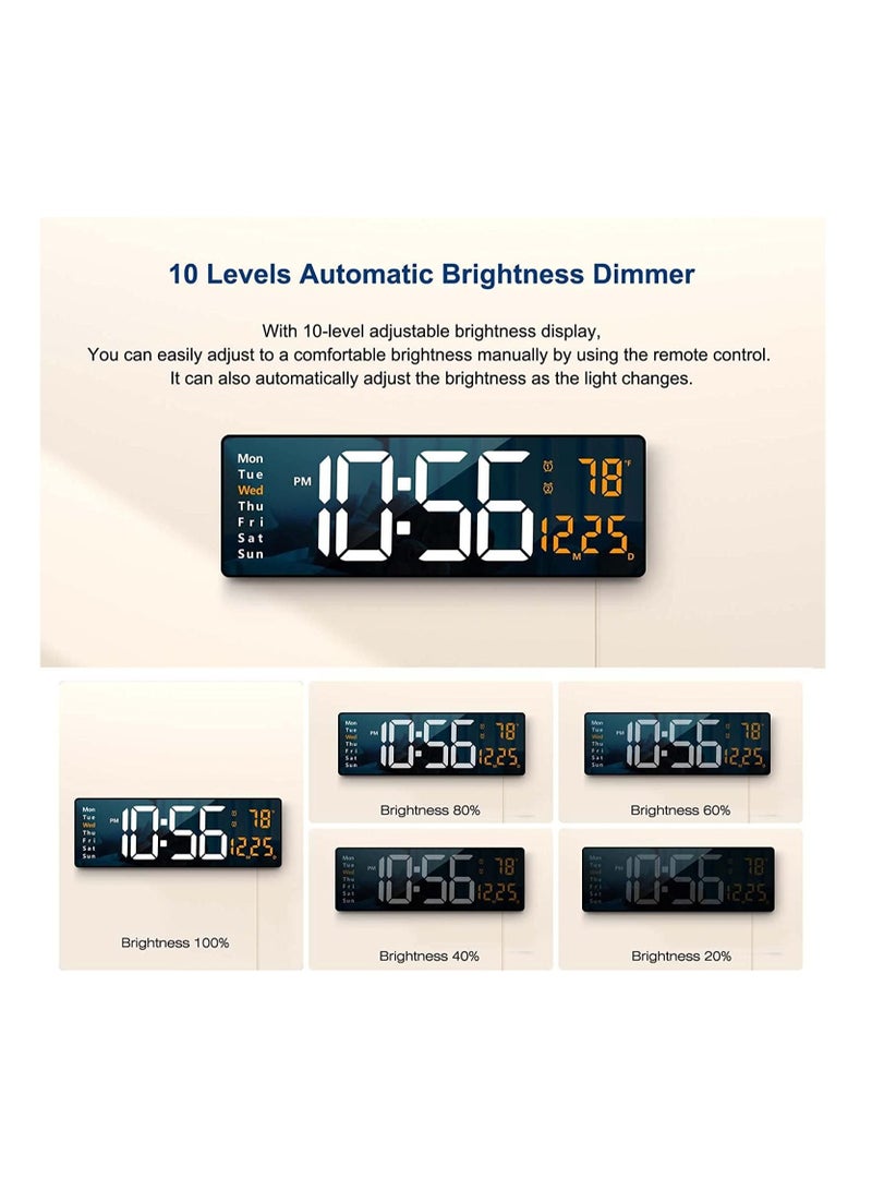 Digital Wall Clock Large Display,16 Inch Large Wall Clocks, LED Digital Clock with Remote Control for Living Room Decor, Automatic Brightness Dimmer Big Clock with Date Week Temperature