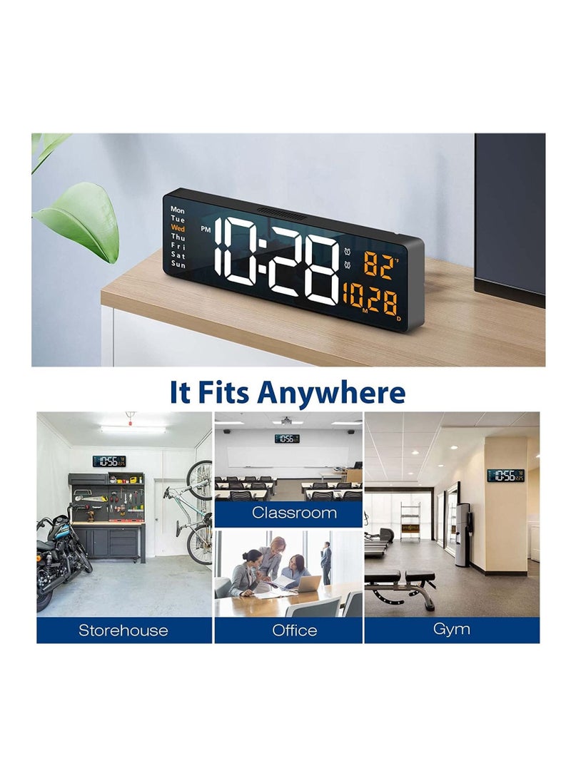 Digital Wall Clock Large Display,16 Inch Large Wall Clocks, LED Digital Clock with Remote Control for Living Room Decor, Automatic Brightness Dimmer Big Clock with Date Week Temperature