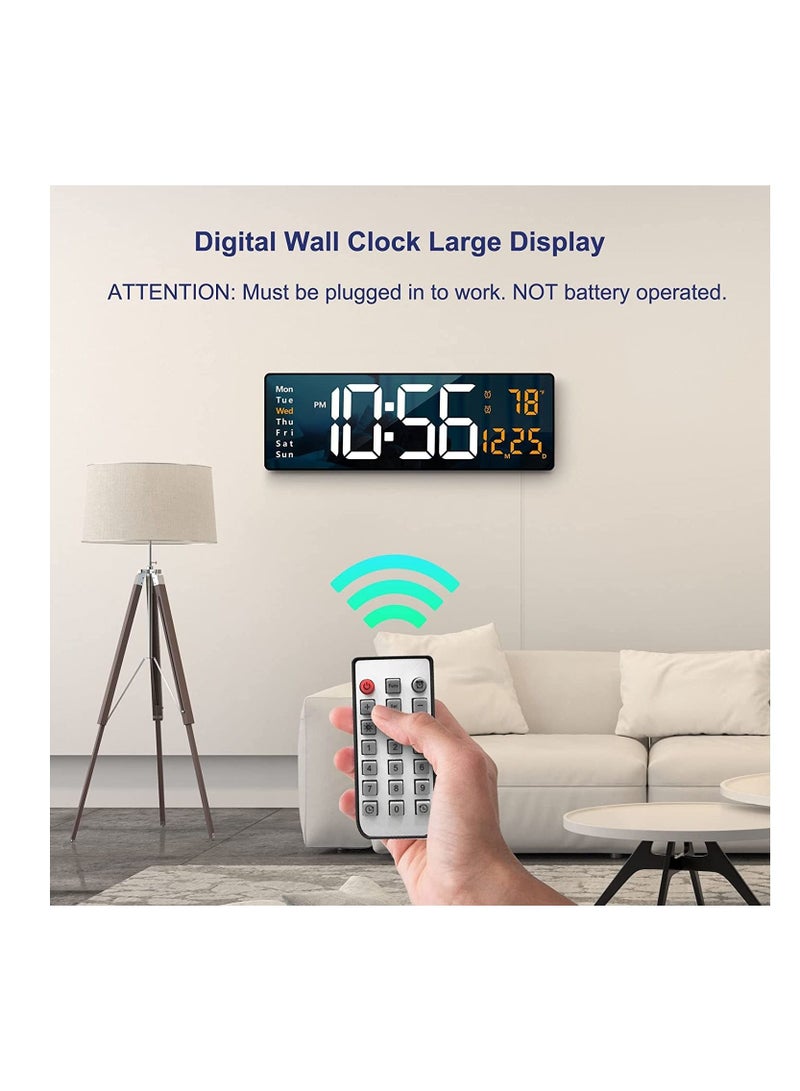 Digital Wall Clock Large Display,16 Inch Large Wall Clocks, LED Digital Clock with Remote Control for Living Room Decor, Automatic Brightness Dimmer Big Clock with Date Week Temperature