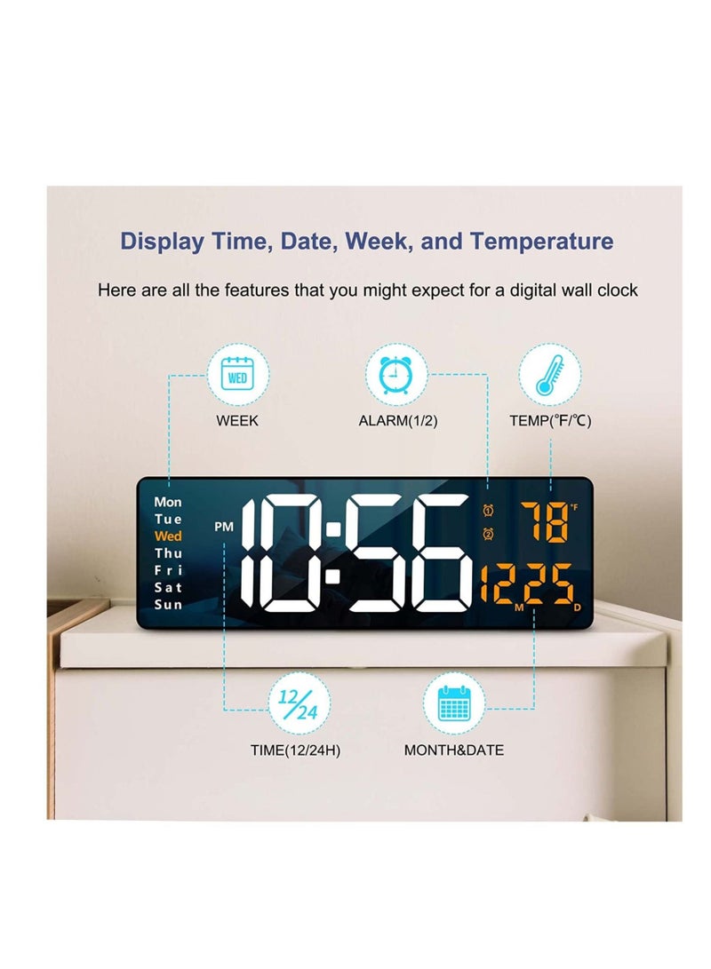 Digital Wall Clock Large Display, 16 Inch Large Wall Clocks, LED Digital Clock with Remote Control for Living Room Decor, Automatic Brightness Dimmer with Date Week Temperature (GREEN)