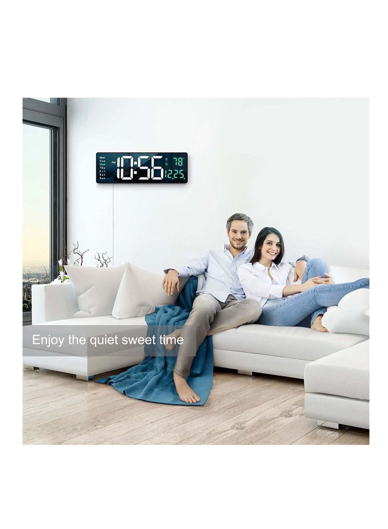 Digital Wall Clock Large Display, 16 Inch Large Wall Clocks, LED Digital Clock with Remote Control for Living Room Decor, Automatic Brightness Dimmer with Date Week Temperature (GREEN)