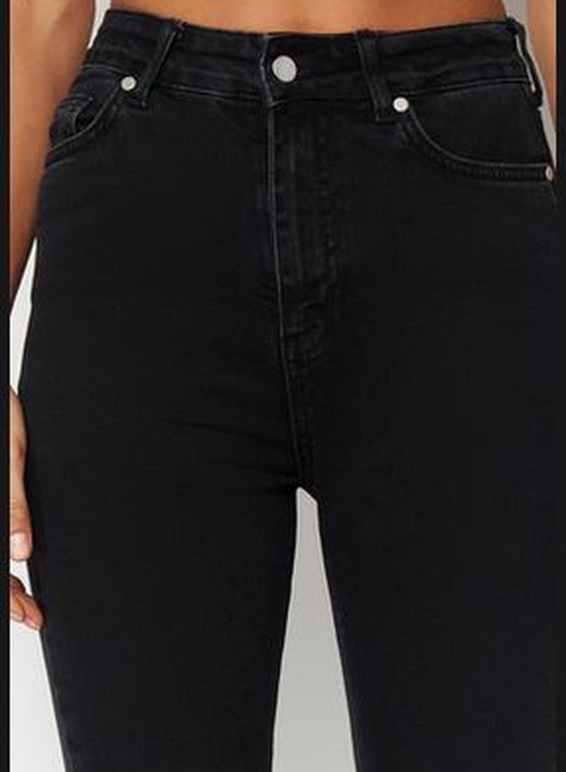 Black Leg Detailed High Waist Flare Jeans TWOSS24JE00162