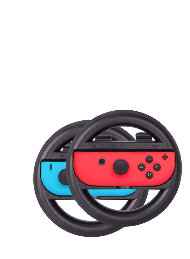 Gamepad steering wheel, Gaming Racing Wheel, Steering Wheel Handheld Grip Holder Controller Handle, Steering Wheel Controller For Nintendo Switch Joycon Raci ng Game, Black & Black (2 pcs)
