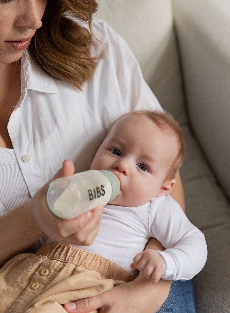 Baby Glass Feeding Bottle For 0M+, 225 ml - Sage