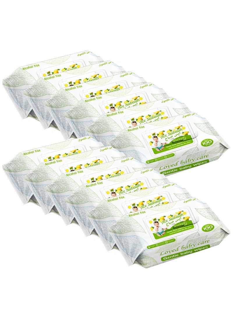 Alcohol Free Baby Wet Wipes 100s Lemon Scent Pack of 12