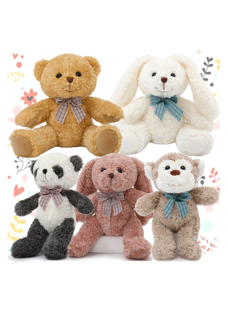 12 inch Stuffed Animal Bulk for Girls Plush Toys Pack Teddy Bear, Bunny, Monkey, Panda Toys Dolls Birthday Gift for Preschool Kids Teens Toddlers