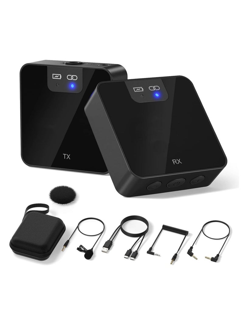 Wireless Lavalier Microphone System, 2.4GHz Wireless Microphone System with Transmitter & Receiver for DSLR Cameras, Camcorders and Phones, 230ft Range, Lapel Mic for Recording, Teaching