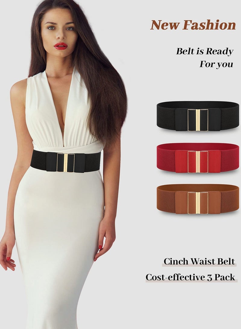 3 Pieces Women Wide Belt Elastic Cinch Waistband Stretch Dress Belt for Ladies