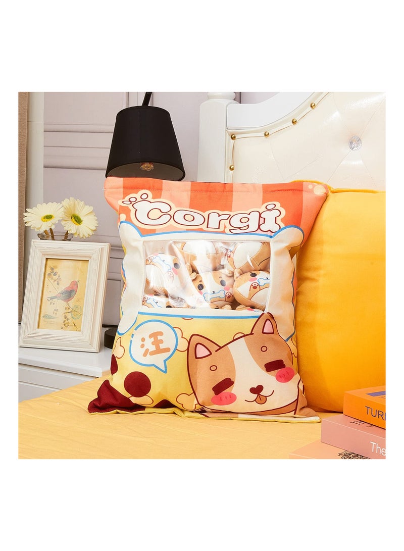 Plush Pillow Kawaii Room Decor Throw Removable Stuffed Animal Toys Fluffy Kittens Dog Creative Gifts for Teens Girls Kids Brown