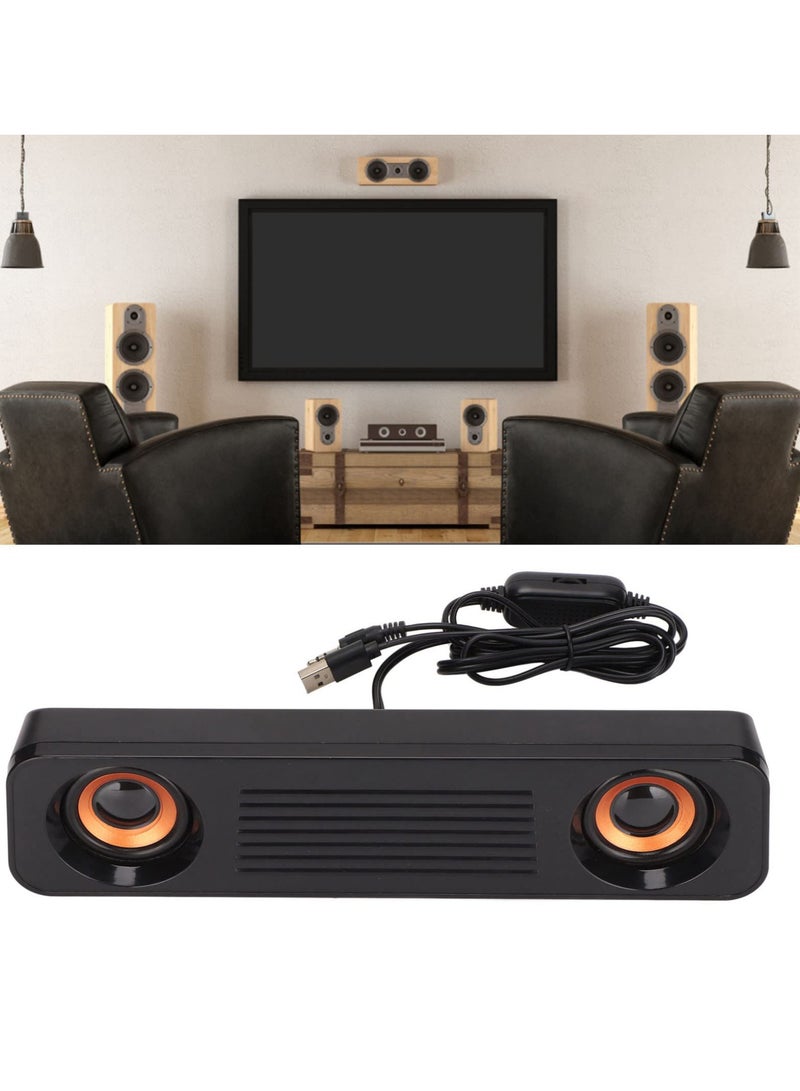 Wired Soundbar, TV Sound Bar with Subwoofer, USB HiFi 360 Degree Stereo Desktop Speaker, Home Theater Surround Sound System Speaker, for TV Gaming Projector