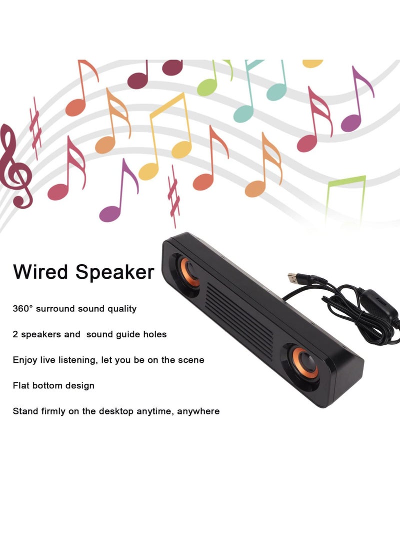 Wired Soundbar, TV Sound Bar with Subwoofer, USB HiFi 360 Degree Stereo Desktop Speaker, Home Theater Surround Sound System Speaker, for TV Gaming Projector