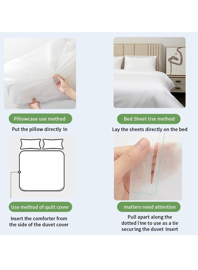 Travel-Ready 8 PCS Disposable Bed Sheets Set: Queen Size with 2 Bed Sheets, 2 Quilt Covers, and 4 Pillowcases - Perfect for Business Trips, Spa & Hotel Stays