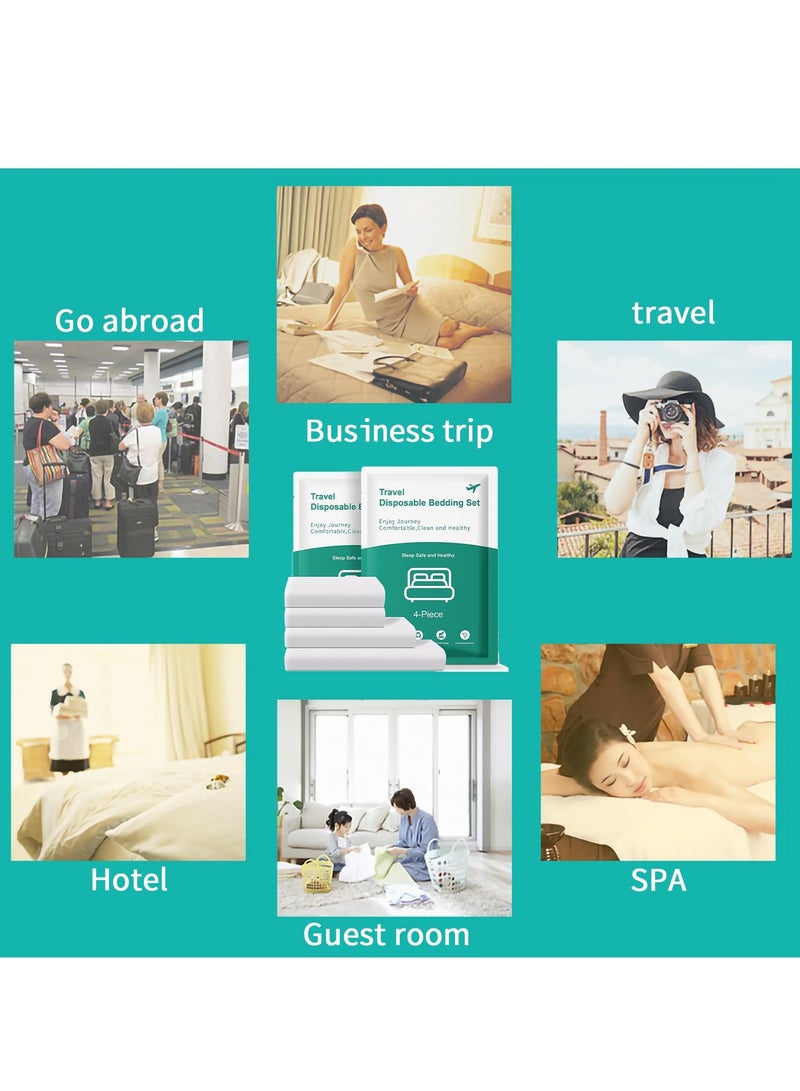 Travel-Ready 8 PCS Disposable Bed Sheets Set: Queen Size with 2 Bed Sheets, 2 Quilt Covers, and 4 Pillowcases - Perfect for Business Trips, Spa & Hotel Stays
