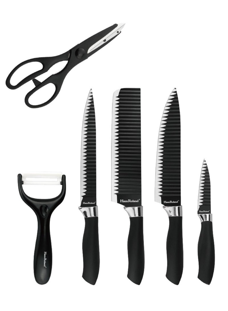 6 Pieces Knife Set with Dotted Handles, Stainless Steel, Non-Stick Blades, Including Peeler and Scissor, Kitchen Cutlery Knives Set, Utensil Sets for Daily Use with Gift Box