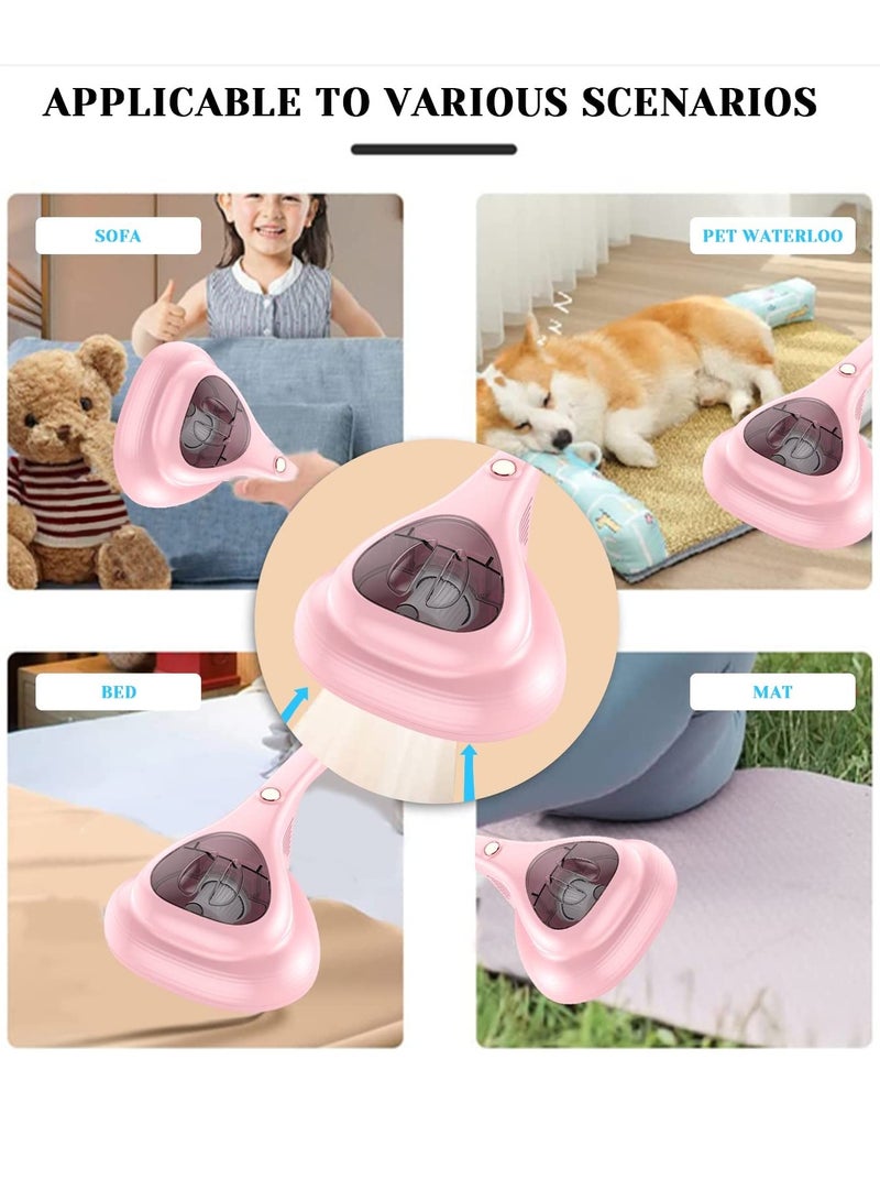 Bed Vacuum Cleaner with UV Disinfection Function, High Power Mite Removal Vacuum Cleaner, Portable Cordless UV Cleaning Equipment for Sheets, Carpets, Sofas, Pets, Hair (Pink)