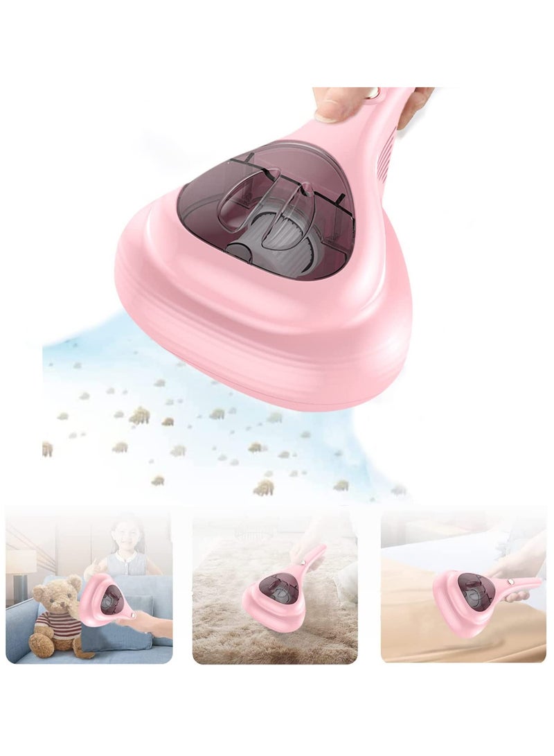 Bed Vacuum Cleaner with UV Disinfection Function, High Power Mite Removal Vacuum Cleaner, Portable Cordless UV Cleaning Equipment for Sheets, Carpets, Sofas, Pets, Hair (Pink)
