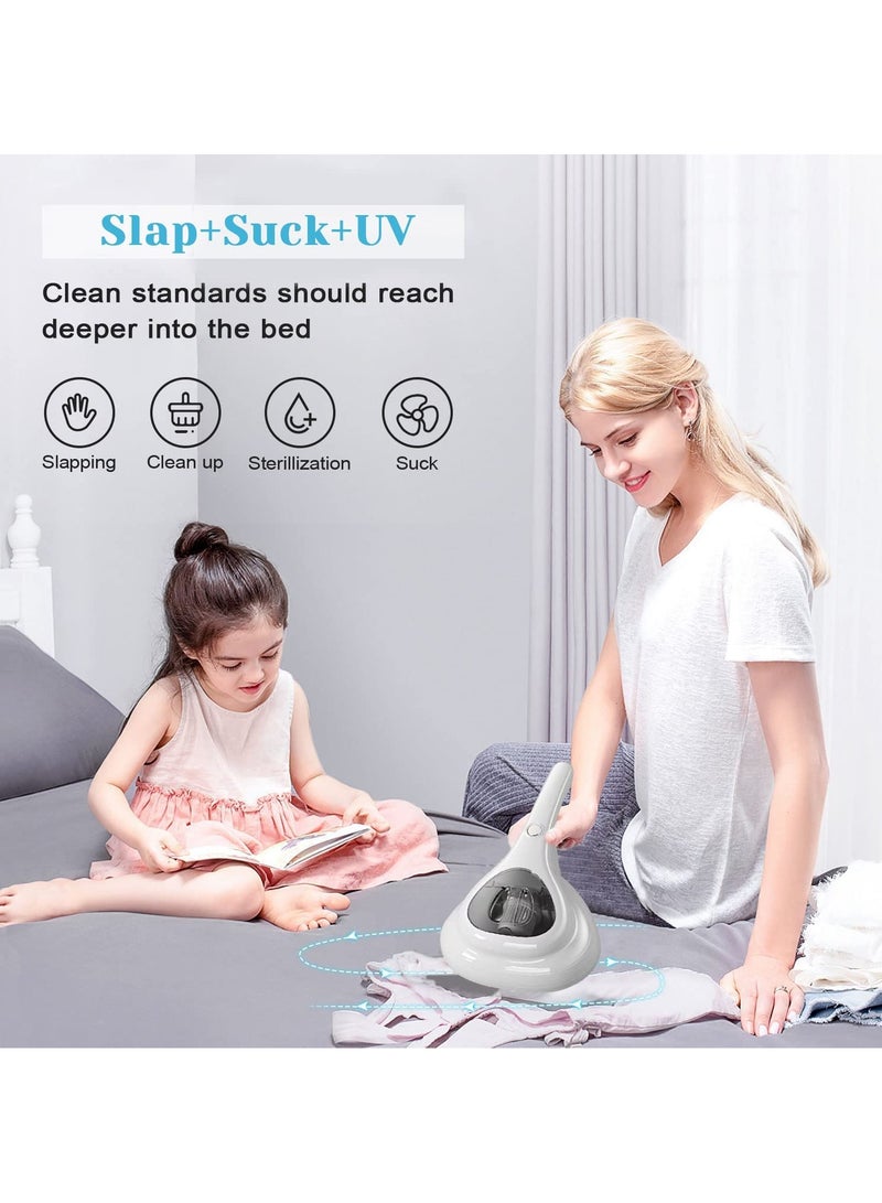 Bed Vacuum Cleaner with UV Disinfection Function High Power Mite Removal Vacuum Cleaner Portable Cordless UV Cleaning Equipment Sheets, Carpets, Sofas, Pets, Hair (White)