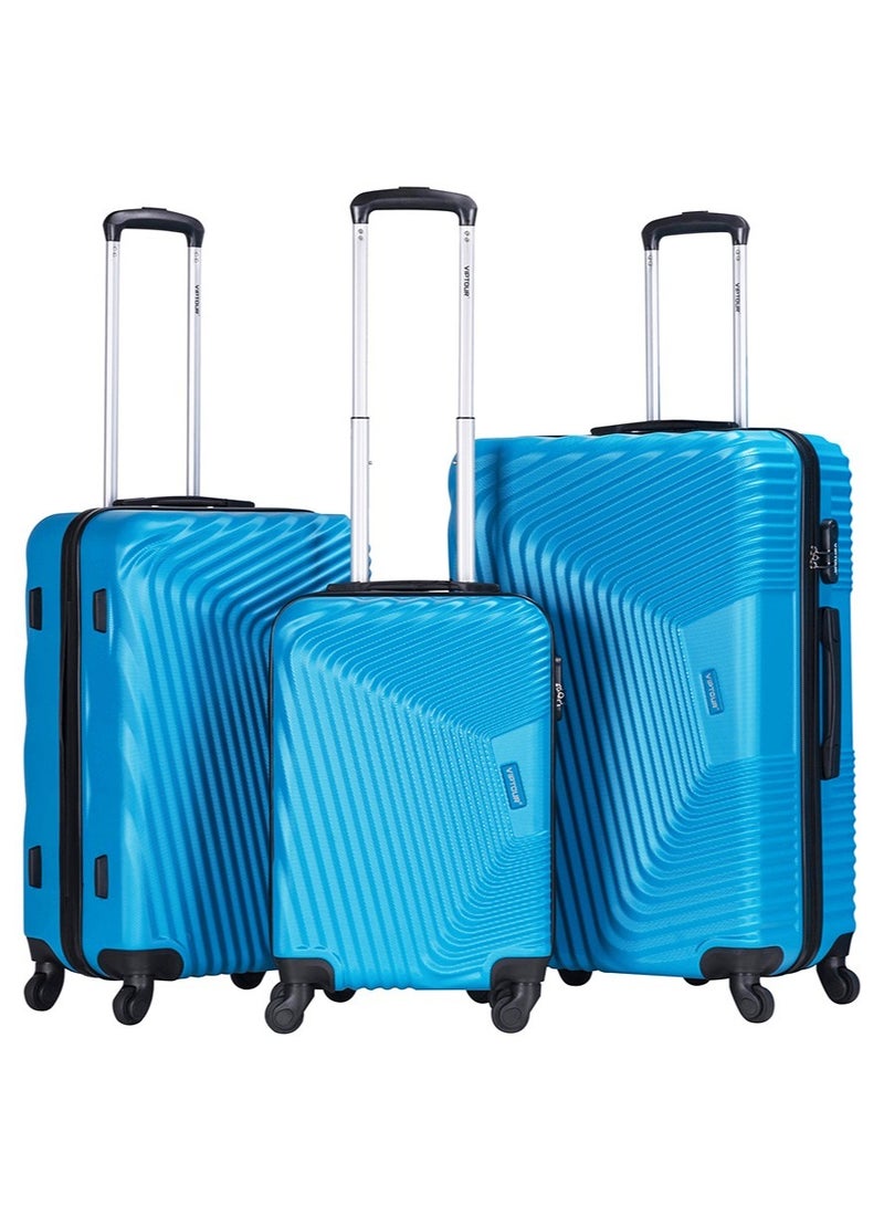 3-Piece ABS Hardside Trolley Luggage Set, Spinner Wheels with Number Lock 20/24/28 Inches - Blue