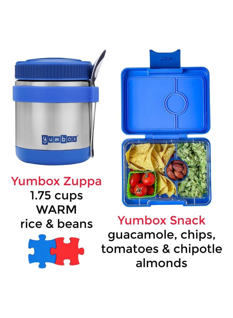 Yumbox Zuppa - Wide Mouth Thermal Food Jar 14 oz. (1.75 cups) with a removable utensil band - Triple Insulated Stainless Steel - Stays Hot 6 Hours or Cold for 12 Hours - Leak Proof (Neptune Blue)