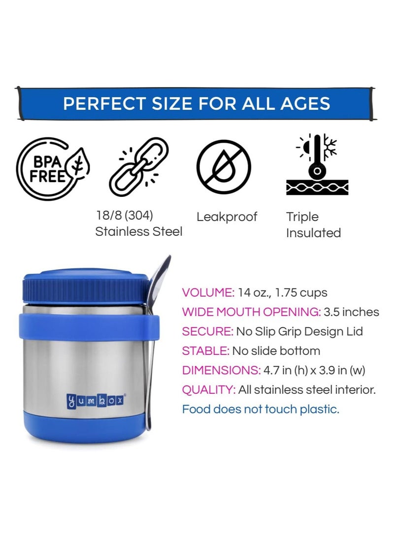 Yumbox Zuppa - Wide Mouth Thermal Food Jar 14 oz. (1.75 cups) with a removable utensil band - Triple Insulated Stainless Steel - Stays Hot 6 Hours or Cold for 12 Hours - Leak Proof (Neptune Blue)