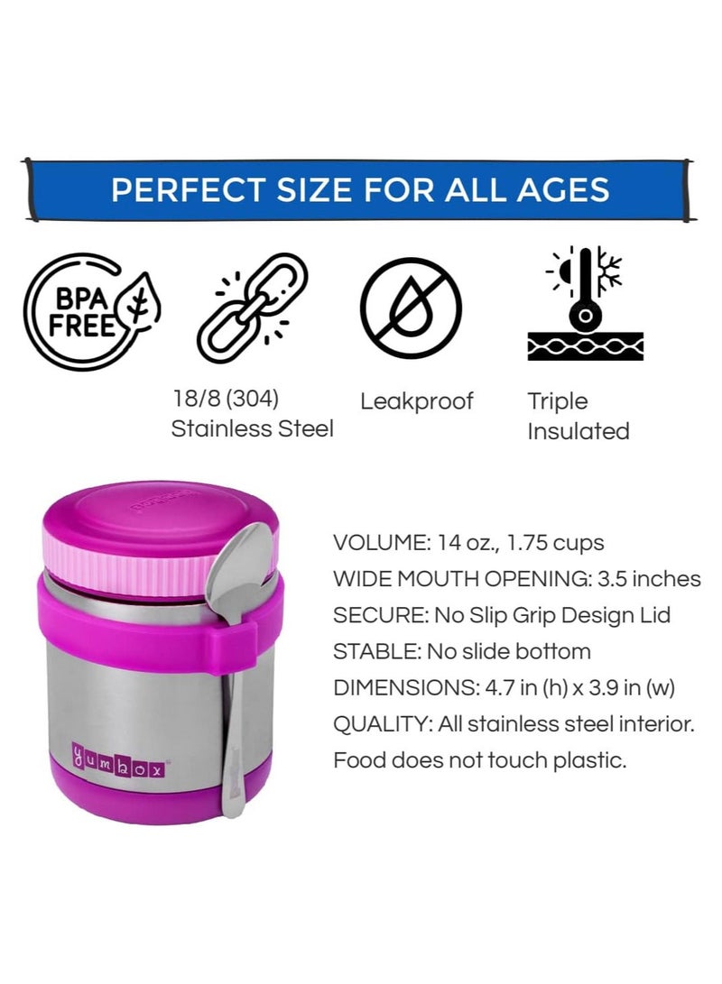 Yumbox Zuppa-Wide Mouth Thermal Food Jar 14 oz(1.75 cups)with a removable utensil band-Triple Insulated Stainless Steel-Stays Hot 6 Hours or Cold for 12 Hours-Leak Proof (Bijoux Purple)